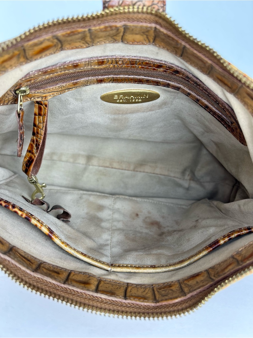 Brahmin Isabelle Vintage Toasted Almond Croco Embossed Leather Shoulder Bag - Picture 15 of 16